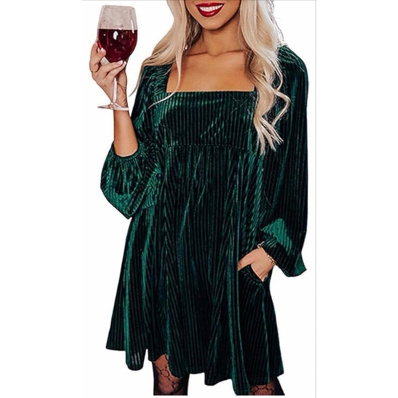 NEW Velvet Backless Square Neck Long Sleeve Loose Mini Dress XL - Picture 5 of 8